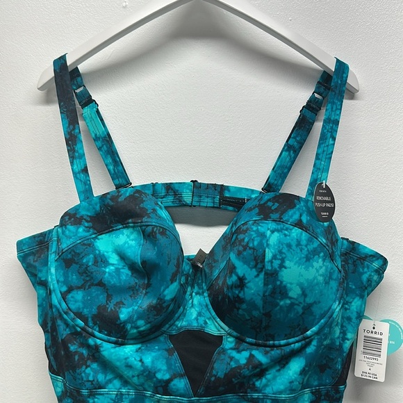 Torrid Swimsuit One 1 Piece Suit Tie Dye Mesh Insert Teal Black New Plus Size 4X - Picture 5 of 10